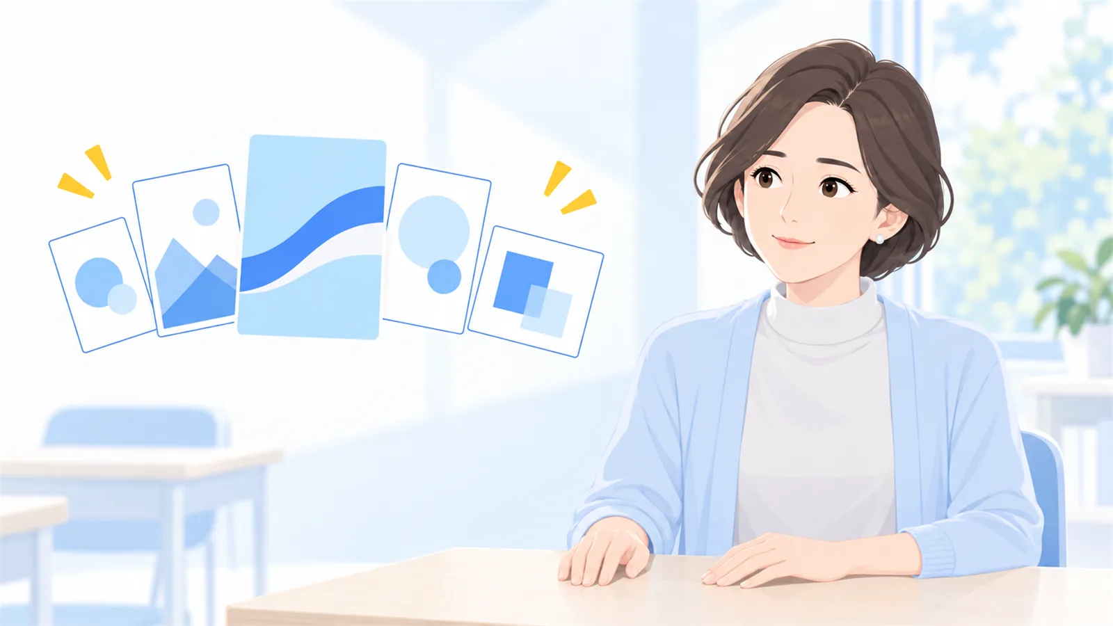 形の違う見本を並べて見比べる