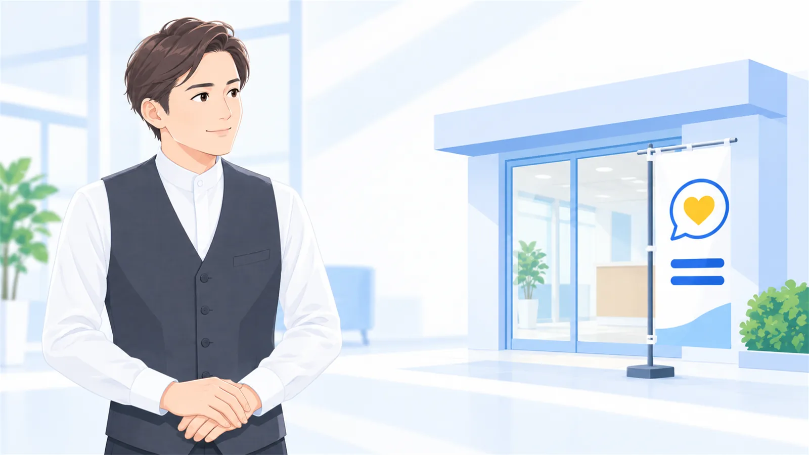 声をかけてよいと分かる合図を、入口にひとつ置く