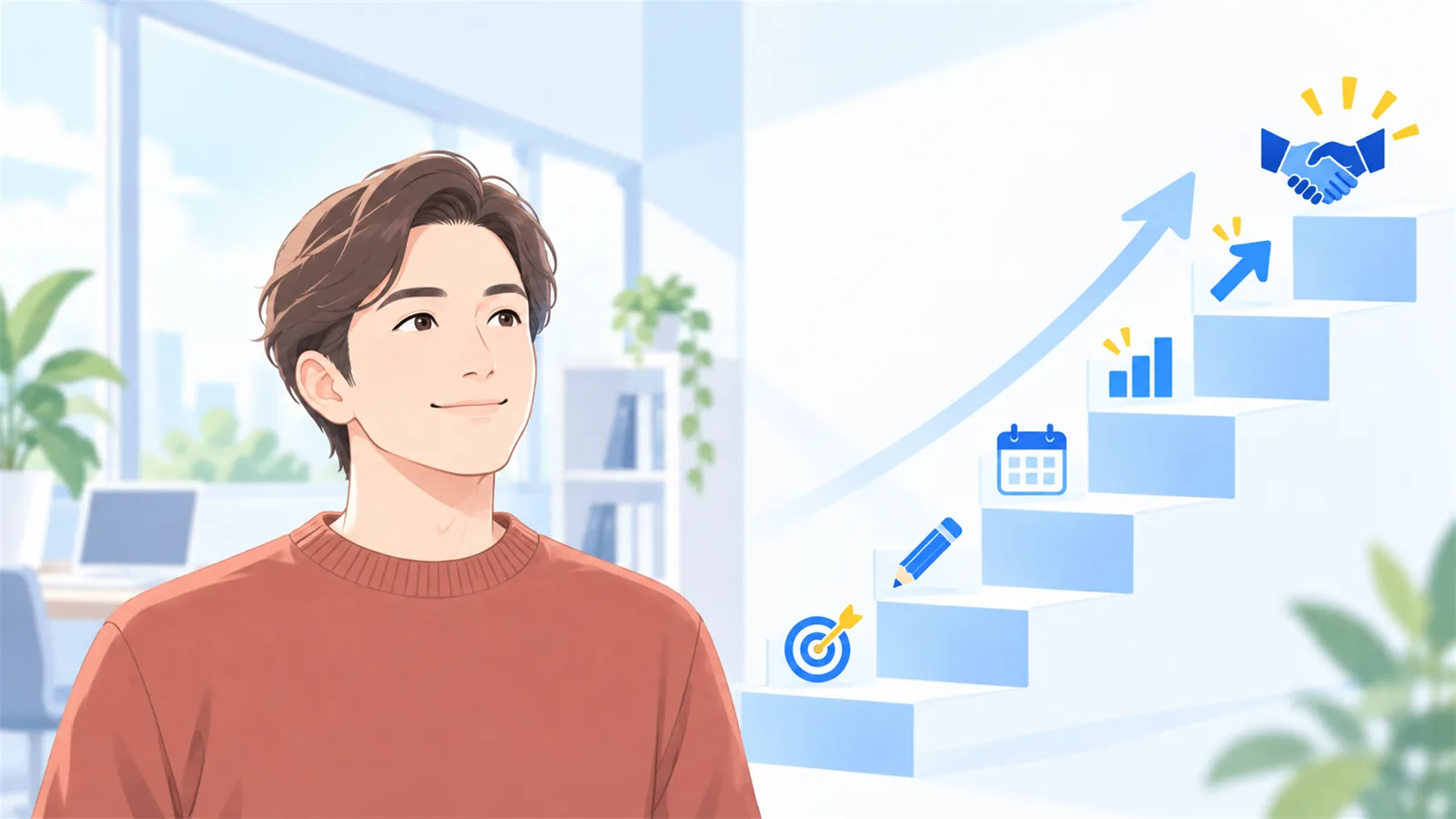 6つのステップを、下から順に見上げる