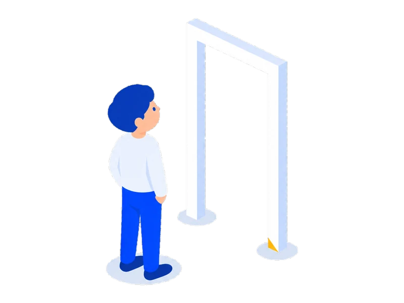 扉の無い枠だけが立っていて、その先に進めない様子のイラスト