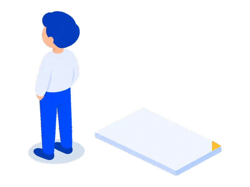伏せたまま置かれた資料に背を向けて立っている様子のイラスト