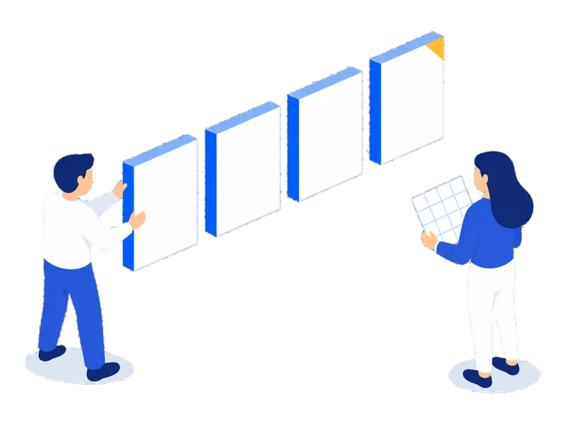 二人が計画に沿って投稿をきれいに並べ、整っていく様子のイラスト