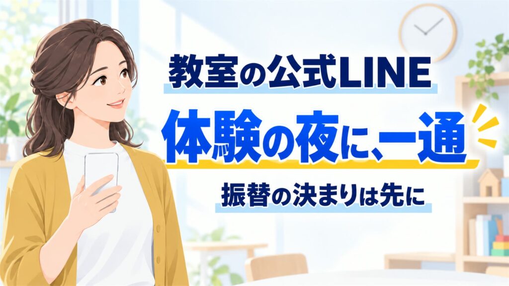 教室の公式LINE、体験の夜に一通、振替の決まりは先に