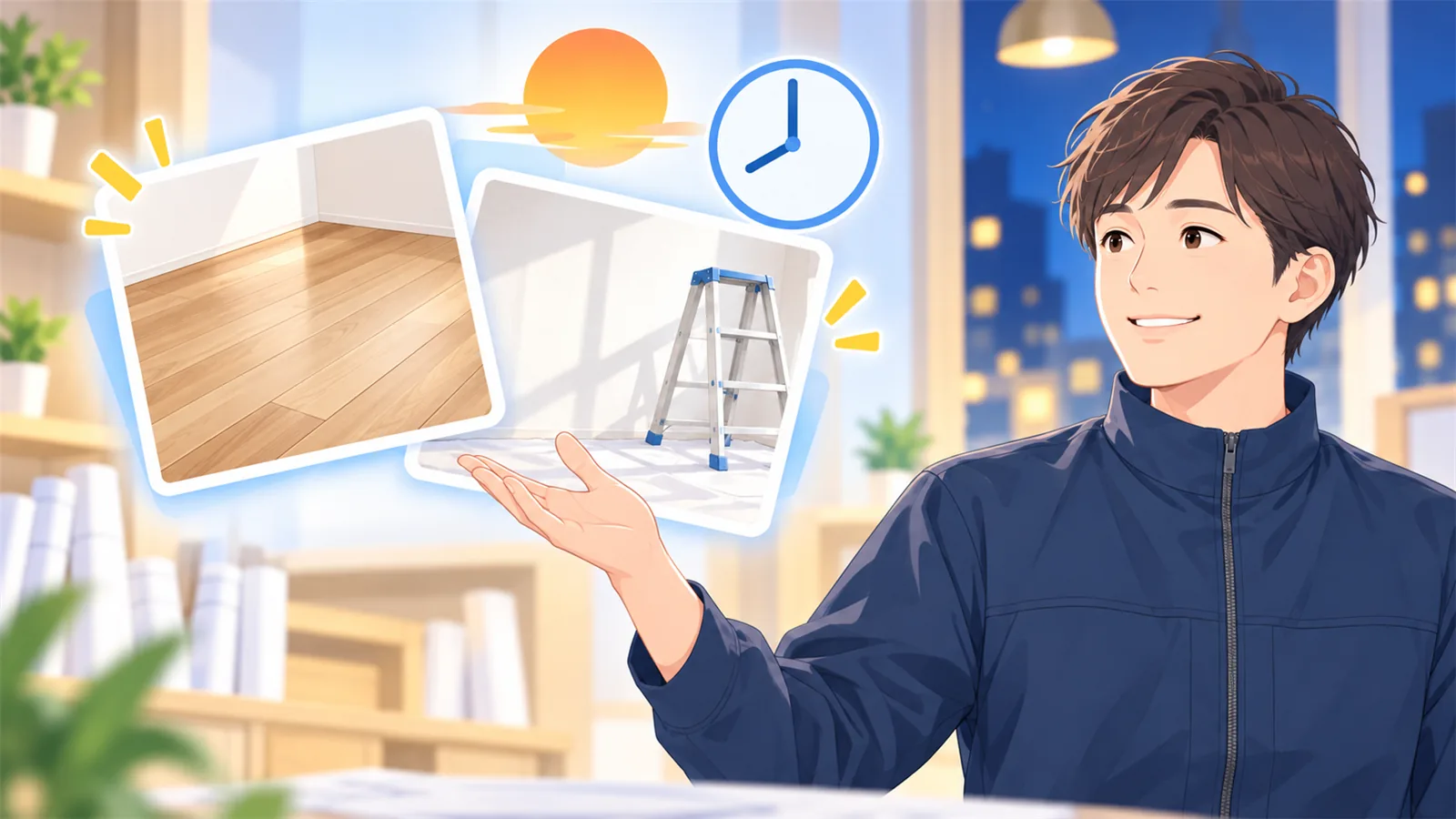 工事中は、その日の写真と明日の予定を、決めた時間に