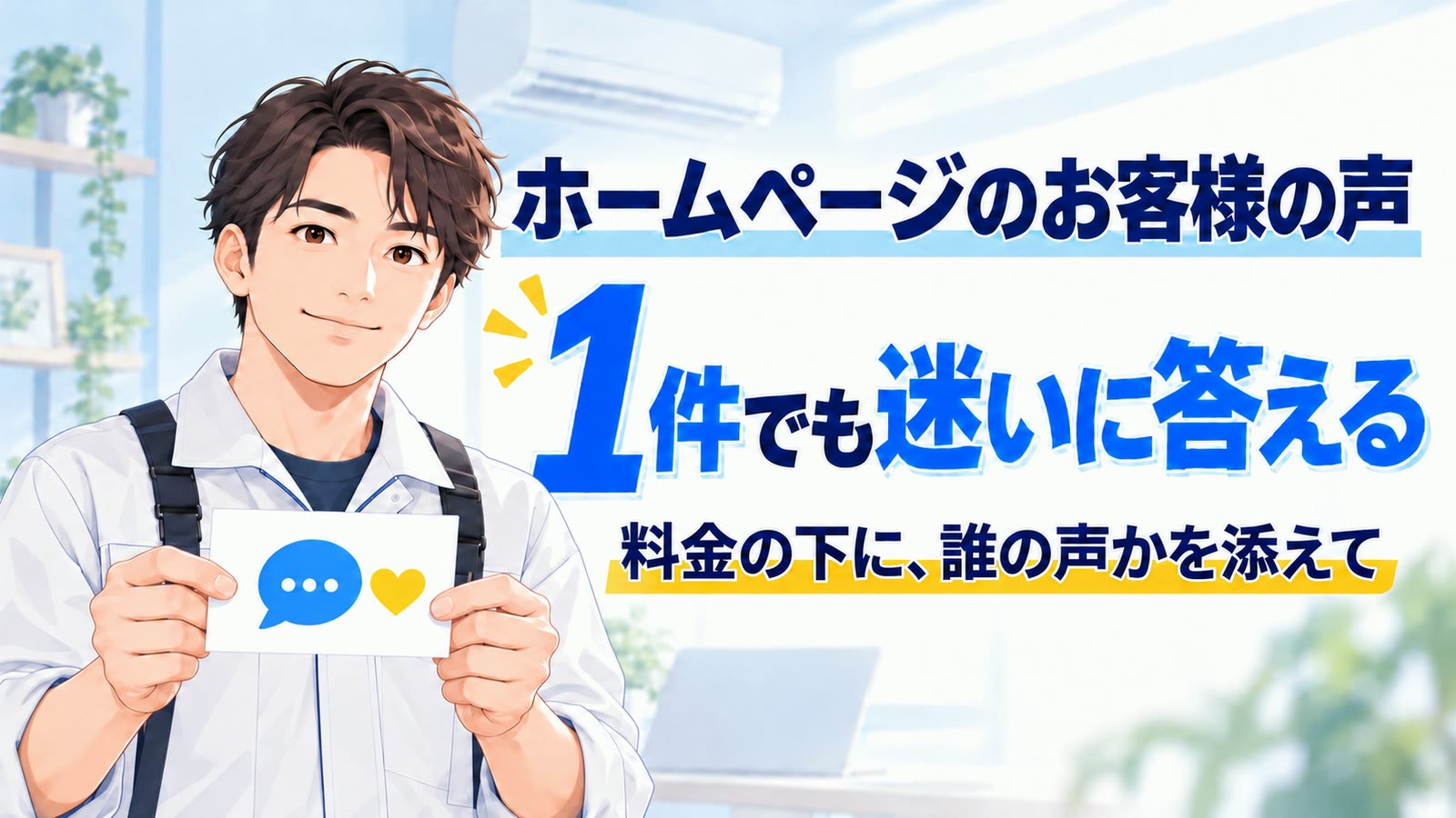 ホームページのお客様の声。1件でも迷いに答える。料金の下に、誰の声かを添えて