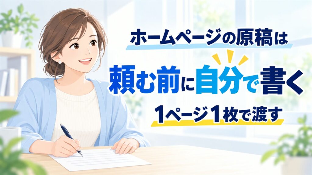 ホームページの原稿は、頼む前に自分で書く、1ページ1枚で渡す