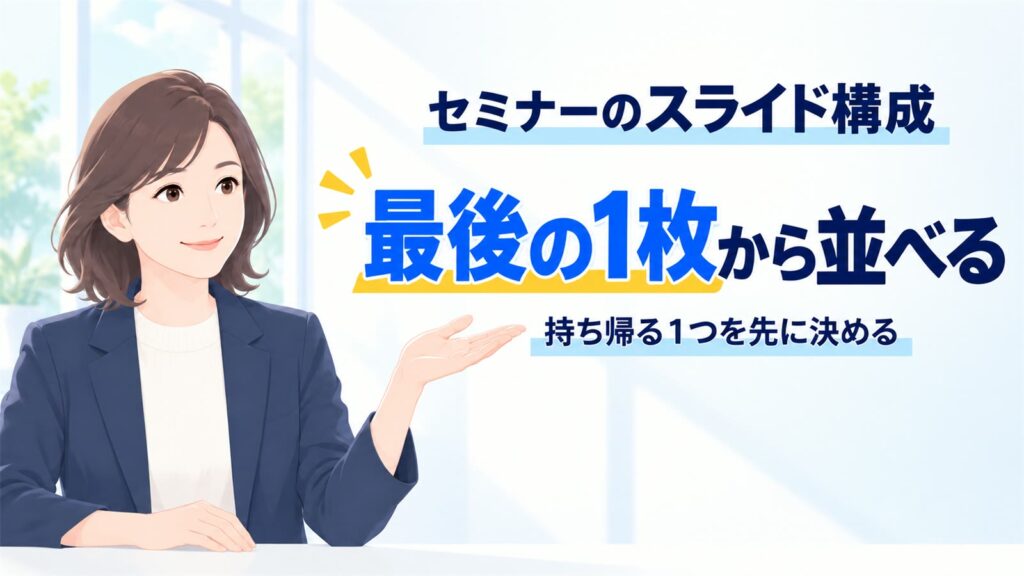 セミナーのスライド構成｜最後の1枚から並べる、持ち帰る1つを先に決める