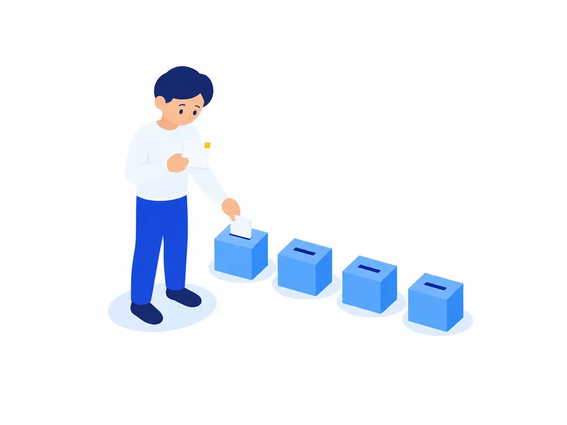 並んだ箱に、連絡のカードを1枚ずつ手で入れている様子のイラスト